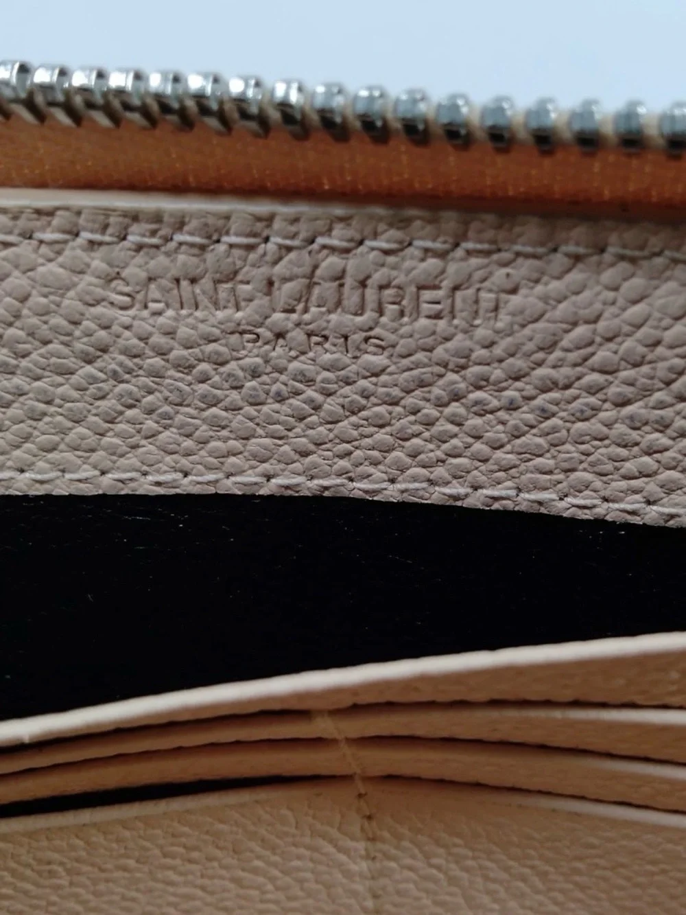 YSL Saint Laurent Beige Long Zip Around Leather Wallet